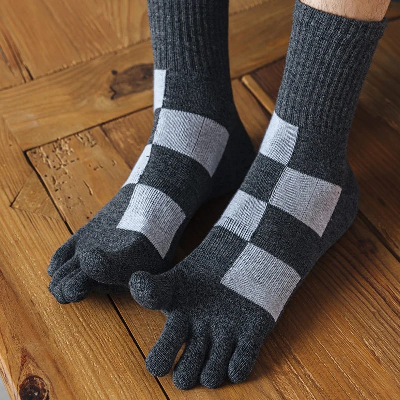Mans Boy Five Finger Socks Short Compression Cotton Rectangle Fitness Anti-Bacterial Breathable Vintage Outdoor Toe Sport Socks