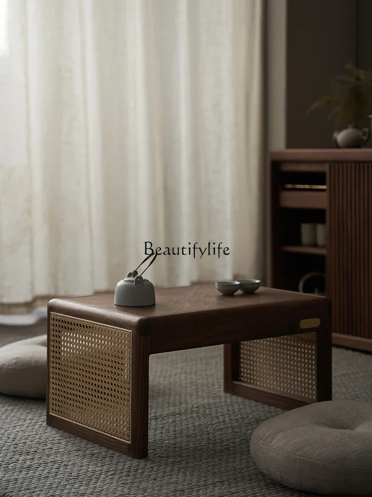 05-*Solid wood bay window small table balcony small tea table black walnut new Chinese style