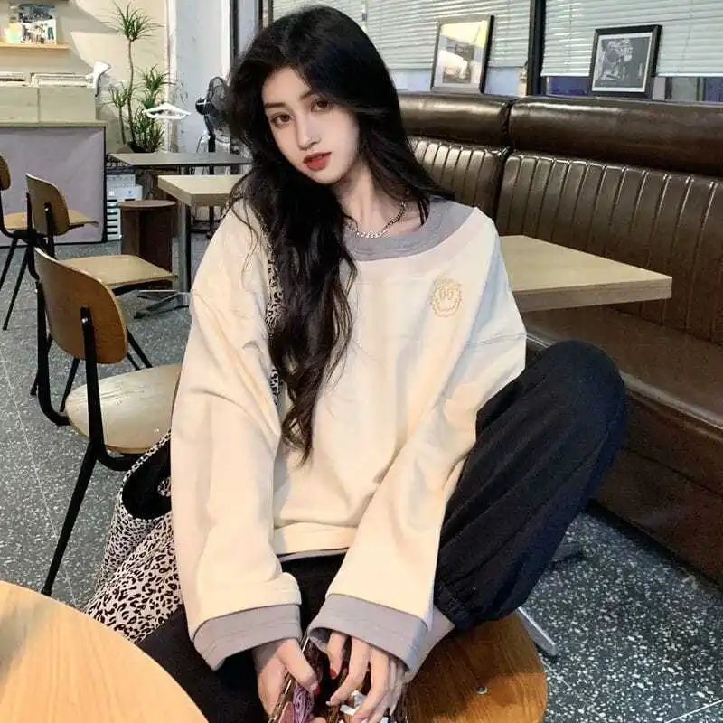 

Fake Two Hoodies for Women 2024 New Spring and Autumn Design Sense Niche Top Loose Korean Lazy Style Thin Jacket Clothes