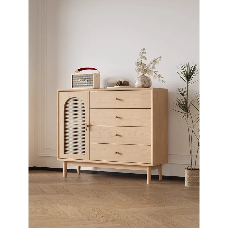 

Шкаф для хранения в гостиную, рама из массива дерева, ротанговый шкафчик, простой шкафчик в скандинавском стиле с пятью ведрами