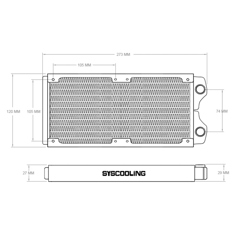 Radiator Tembaga Warna Putih Syscooling untuk Pendingin Air PC 240Mm/360Mm G1/4 Thread 12 Saluran Air