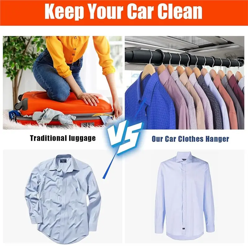 Car Clothes Hanger Bar-Expandable 30 To 63 Inches Heavy Duty Clothes Rack-Adjustable Hooks Storage
