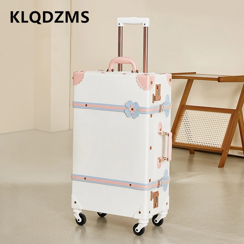 KLQDZMS Suitcase on Wheels Women's Boarding Box PU Trolley Case Travel Bag Set 20