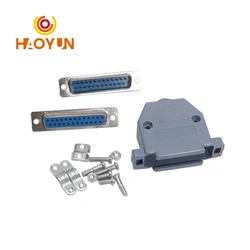 【5-1PCS】RS232 DB25 25 Pin Female/Male 2Rows Solder Type Plug D-SUB Male Plug Socket Connector Plastic Assemble Shell Cover