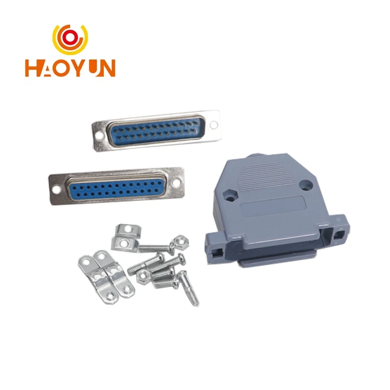 【5-1PCS】RS232 DB25 25 Pin Female/Male 2Rows Solder Type Plug D-SUB Male Plug Socket Connector Plastic Assemble Shell Cover