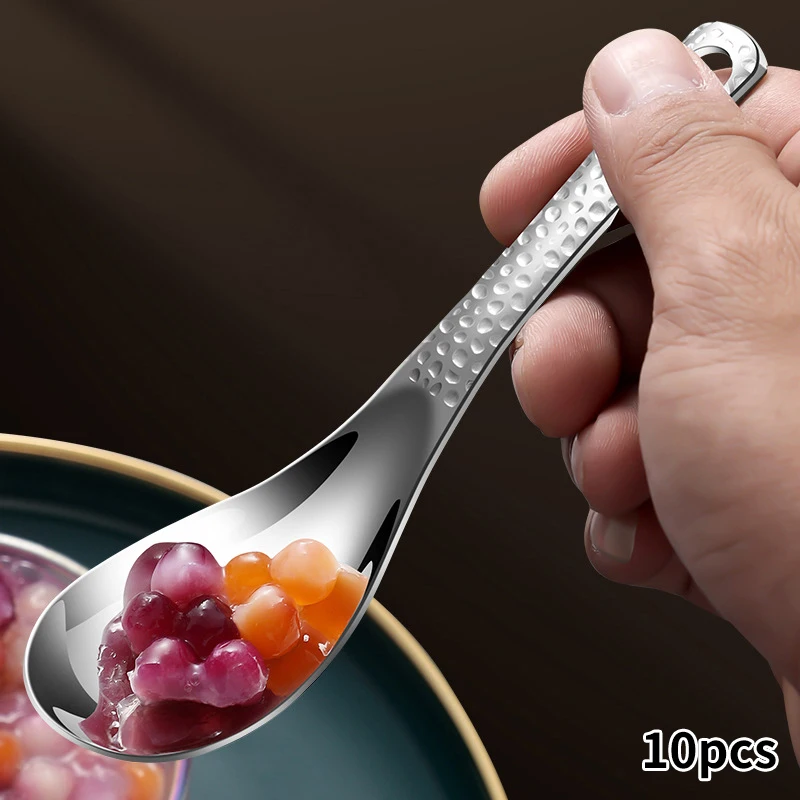 10 buah sendok sup Stainless Steel memperdalam sendok kapasitas besar cermin perak dipoles sendok sup nasi peralatan makan dapur rumah