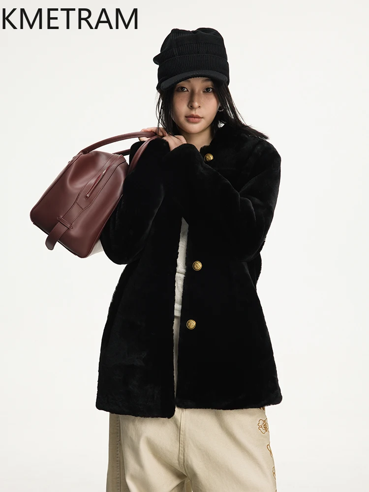 سترة من فرو صوف الغنم من ميرينو الطبيعي 100% من KMETRAM معطف نسائي متوسط الطول من الفرو الحقيقي ملابس شتوية جديدة للنساء 2025 shanба vrouwska