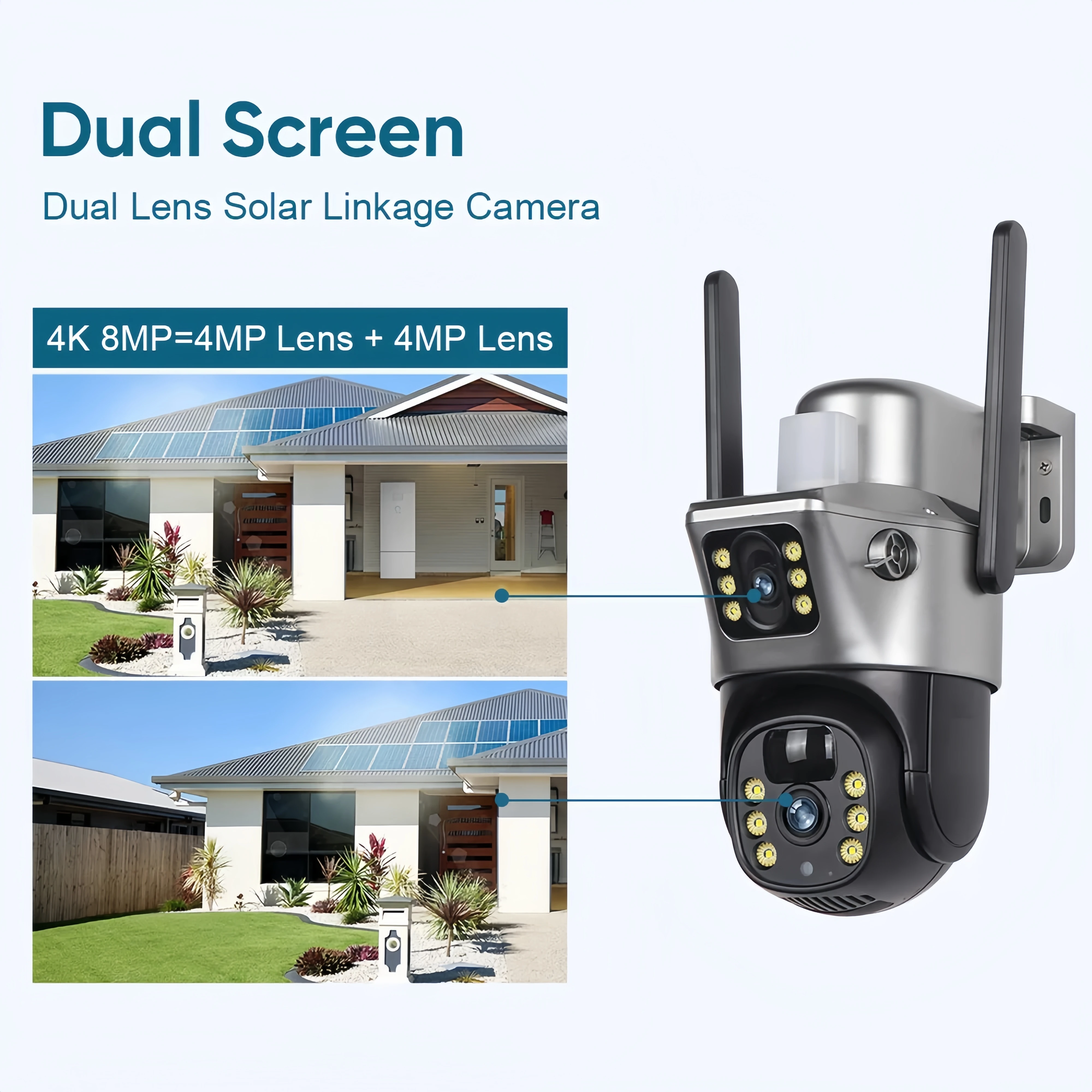 SWVW 4K 8MP Dual Screen Solar Camera Outdoor Wireless 4G/WiFi PTZ Dual Lens Security Protection Auto Tracking CCTV Cameras