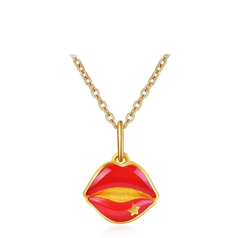 

Romantic Meaning Simple Red Lips Pendant For Men & Women 24K Gold AU999 | Declaration of love, sweet company