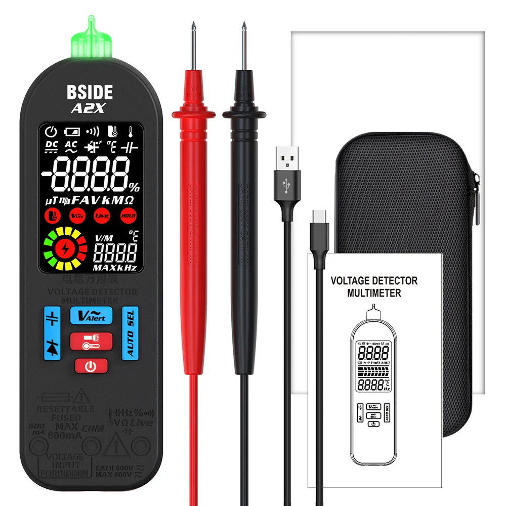 BSIDE A2 A2X Mini Multimeter LCD Digital Tester Voltage Detector DC/AC Voltage Frequency Resistance NCV Electrical Instrument