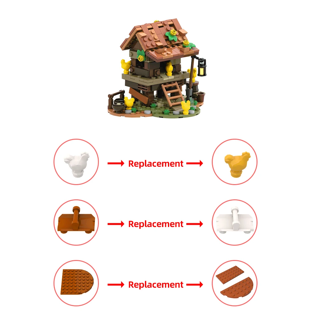 Gobrcks MOC Village Chicken Coop Castle Building Blocks Set Medieval Architectural Street View Bricks Toy For Kids Birthday Gift