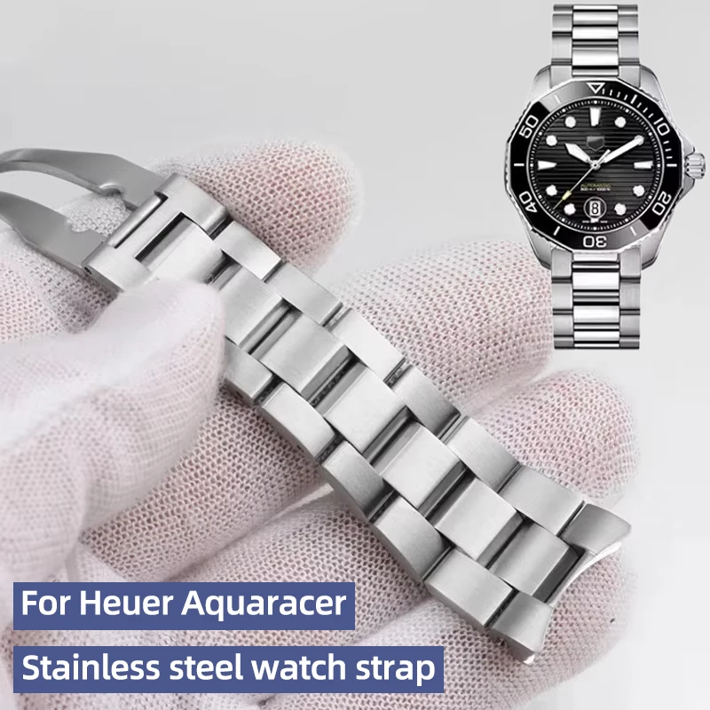 20.5mm 21.5mm Stainless steel watch strap For TAG Heuer Aquaracer 300 WAY201A WAY211A men's Curved end metal watch band Bracelet