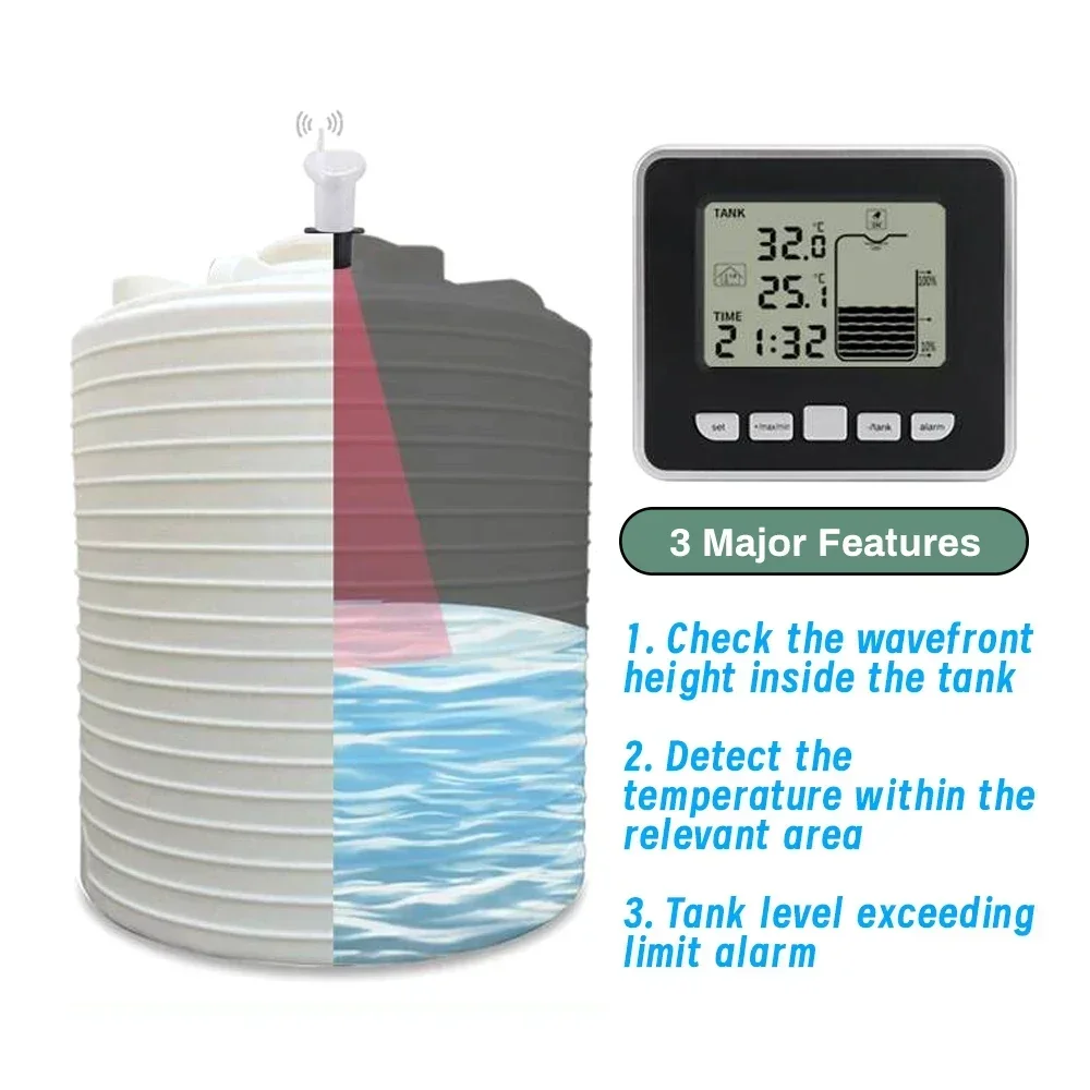 Indicador de nivel de agua ultrasónico inalámbrico, Sensor de tanque de agua, Sensor de nivel de líquido, medidor de temperatura, medidor de