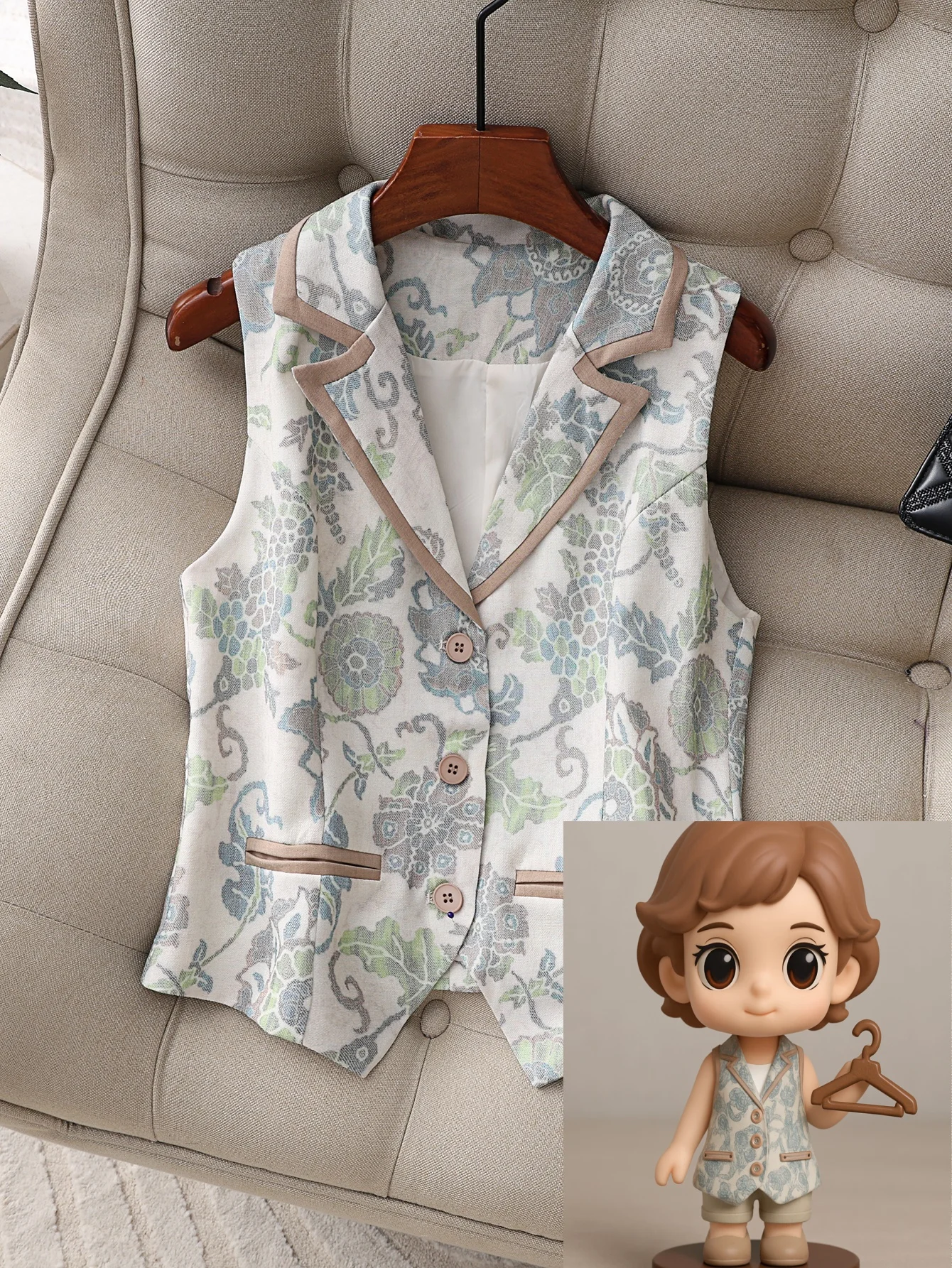 

Women's Vintage Jacquard Vest Elegant Floral Print Sleeveless Blazer Waistcoat Notched Lapel Slim Fit Suit Vest for Office Lady