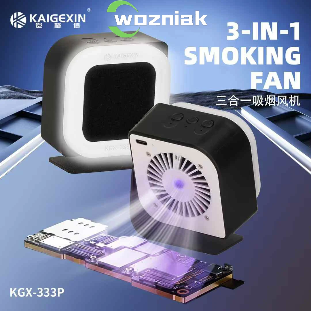 KGX KGX-333P 3 In 1 Smoking Fan UV Curing Smoke Exhaust Liginting Lamp Cooling Fan for Phone electronic Motherboard Repair Tool