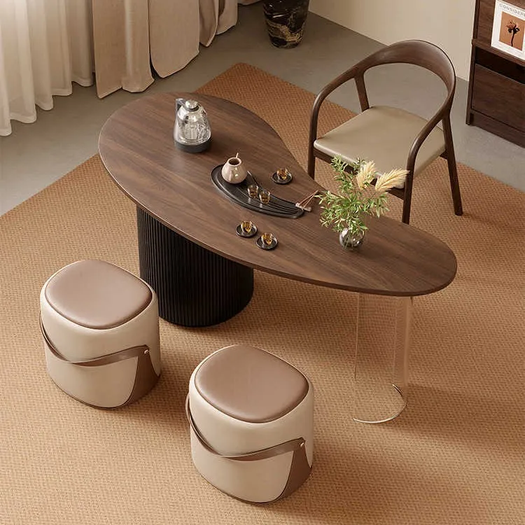 

！@Wabi-Sabi Style North American Black Walnut Wood Tea Table Irregular-Shaped Balcony Coffee Table for Office Reception Small