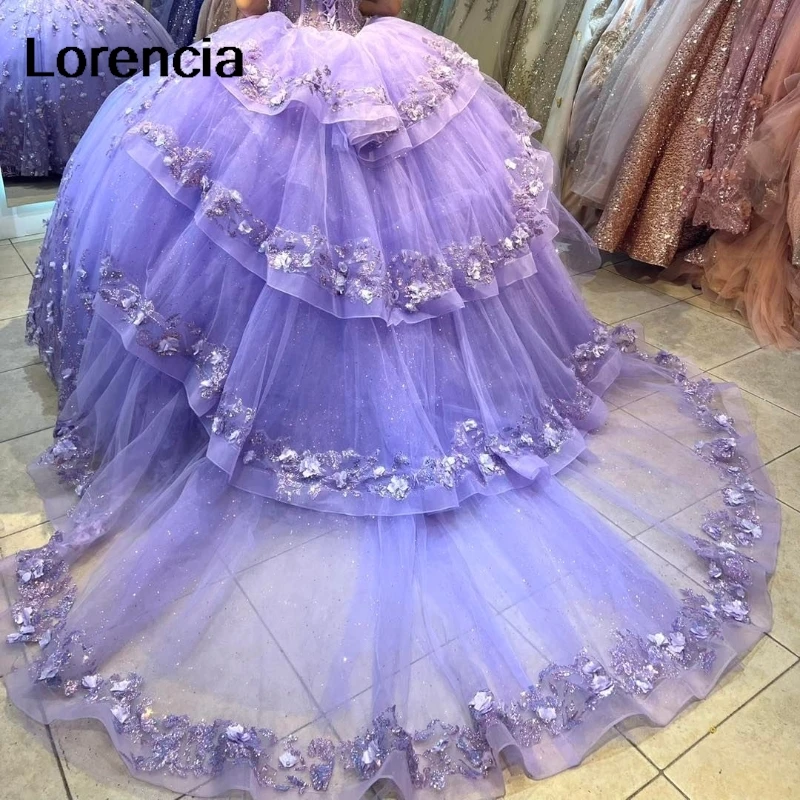 Customized Gillter Lavender Quinceanera Dress Off Shoulder 3D Floral Applique Beads Corset Sweet 16 Vestidos De 15 Años YQD747 image 4