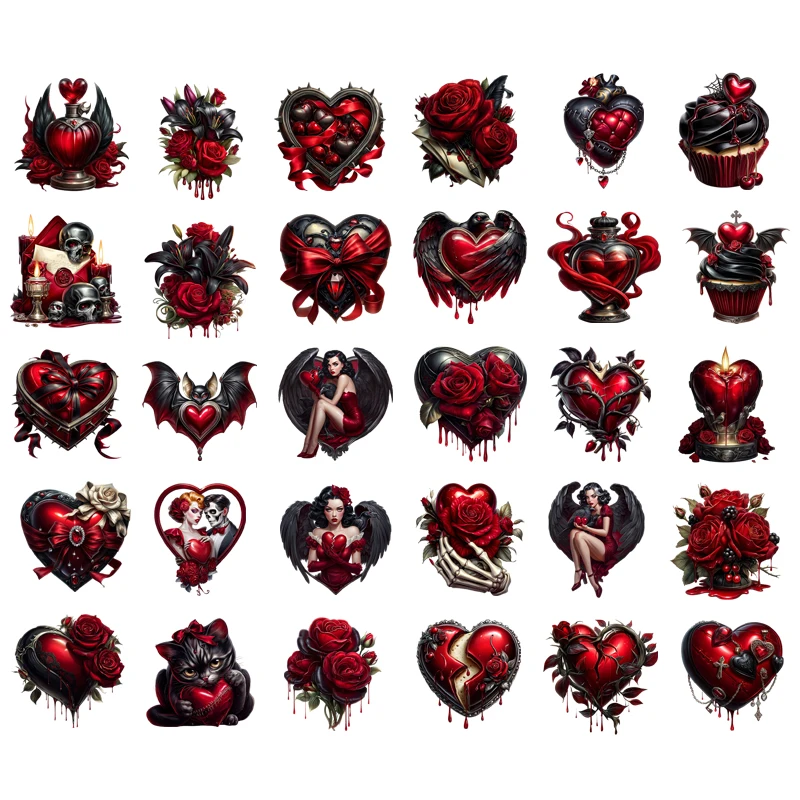 

Cute Gothic Red Valentine's Iron On Patch dtf transfers ready to press Heat Transfer On Children's clothing iron on for Clothes