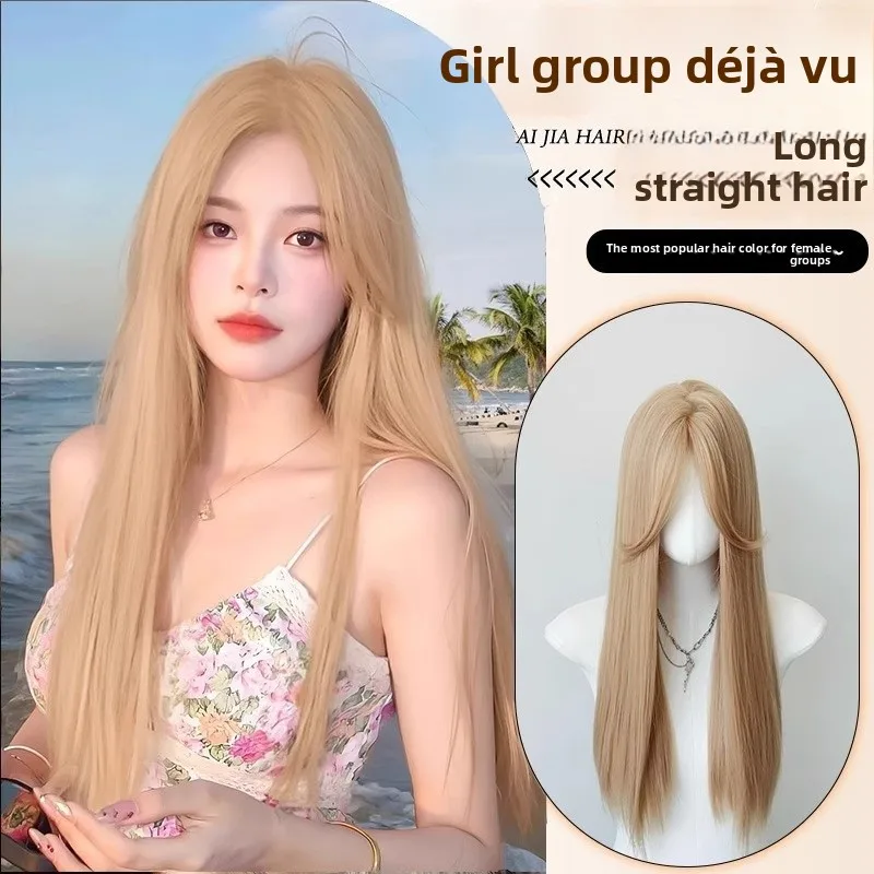 

Золотистый женский парик с длинными волосами, имитирующий натуральные, с прямой челкой и пробором посередине, для женщин