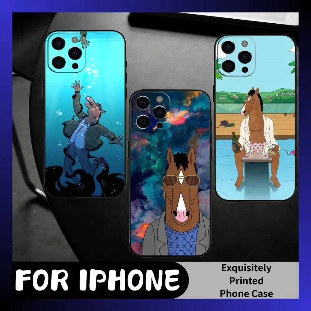 

Depressiv Bojack Horse-Man Phone Case For iPhone17,16,15,14,13,12 Plus,Max Soft Silicone Black Cover