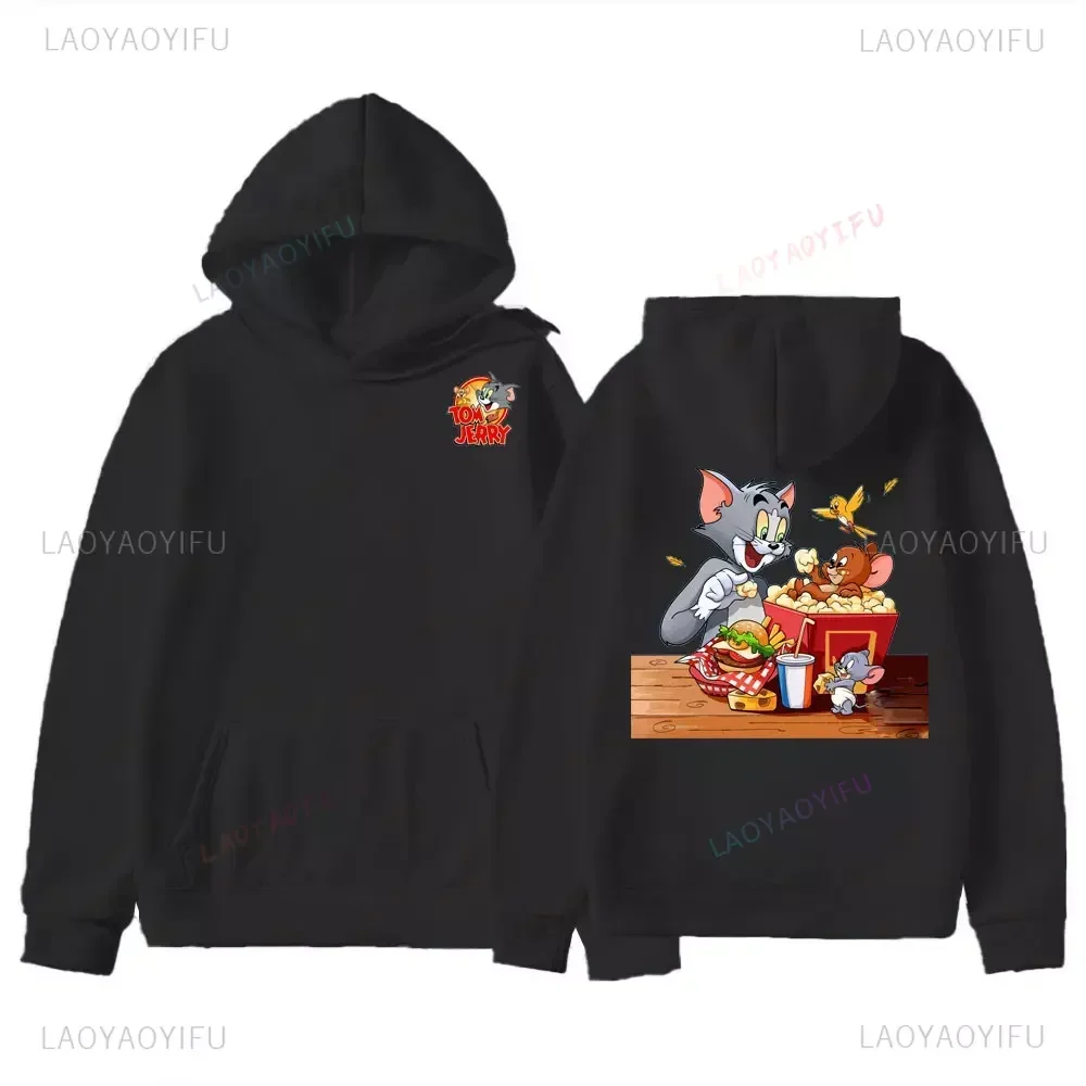 2024 Cat Tom Mouse Jerry Cartoon coppia Pullover donna uomo felpa Casual moda autunno inverno con cappuccio Unisex Ulzzang felpa con cappuccio