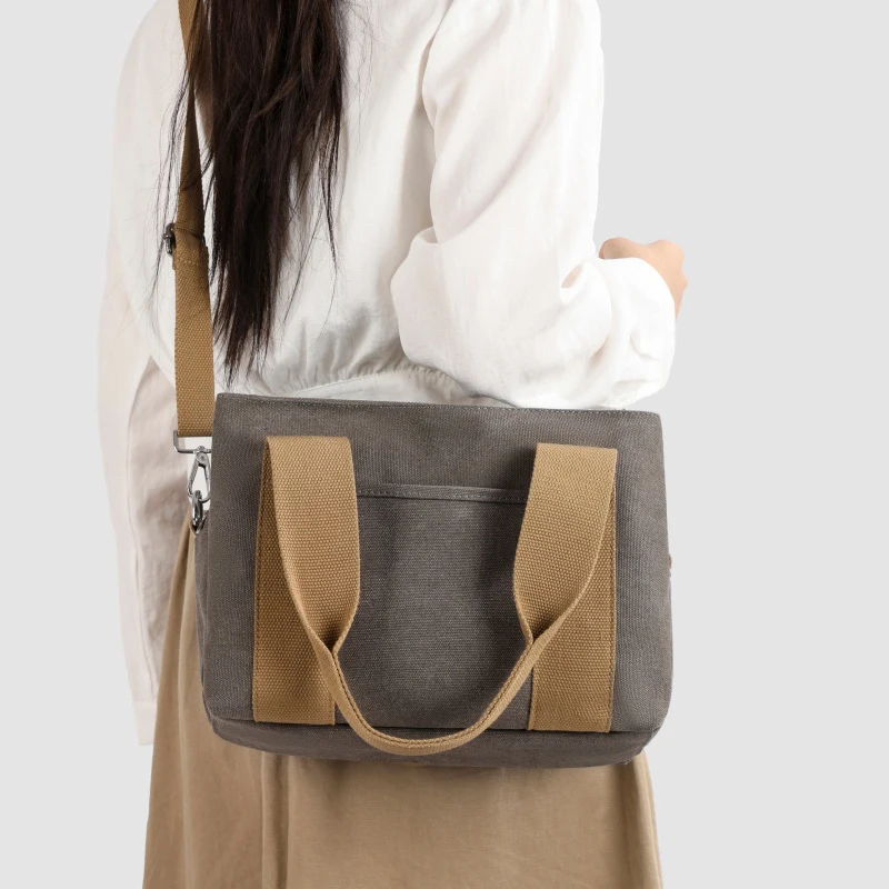 

Tiptoegirls Versatile Grey Canvas Tote Bag for Women Casual Crossbody Handbag with Detachable Strap Front Pocket for Work Daily