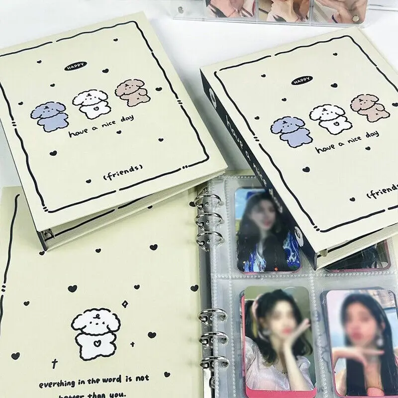 Cute Cartoon Dog Binder, Kpop Idol Pictures Titular do cartão de armazenamento, Kawaii Kpop Cartões Loose-Leaf Album, Foto Coletar Livro, A5