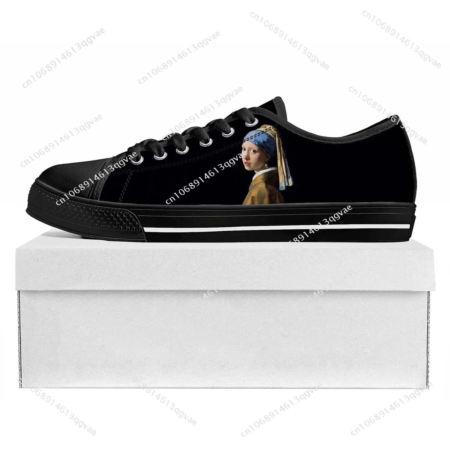 

Girl with a Pearl Earring Low Top Sneakers Womens Mens Teenager High Quality Sneaker Canvas Custom Made Shoes Customize Shoe