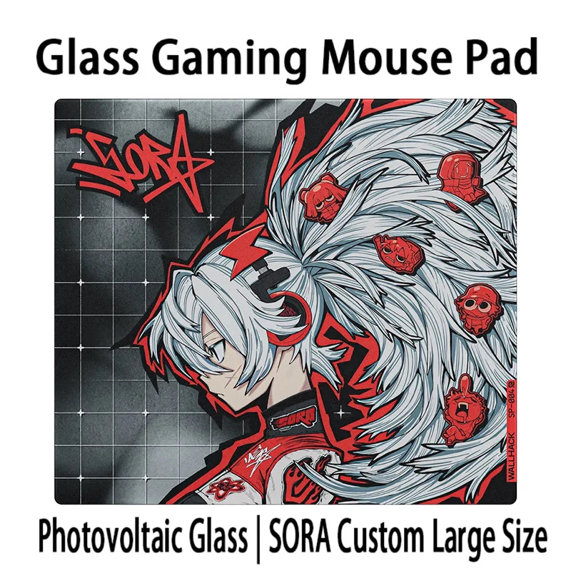 

W-WALLHACK SP004 Glass Mouse Pad Drift SORA YUME Frosted Surface Desktop Mat Tempered FPS Custom Office Gaming Mousepad 45X40CM
