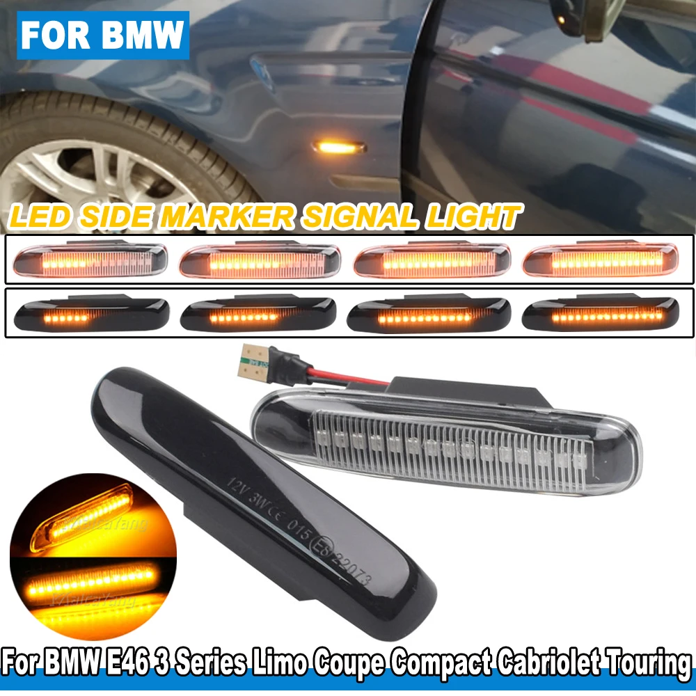 DOT Emark For BMW 3 Series E46 Sedan Coupe Wagon 1997-2001 LED Dynamic Turn Signal Light Side Fender Flash Marker Lamp Indicator