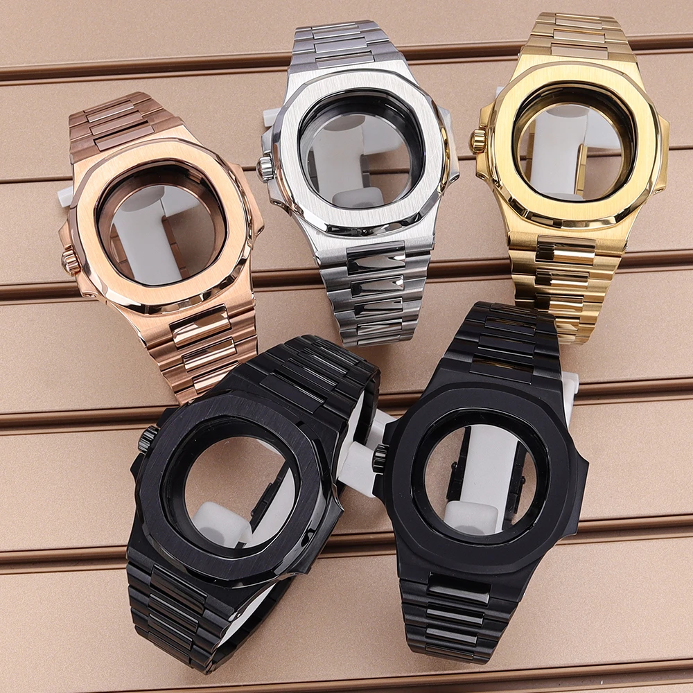 

40mm for Nautilus Square Watch Case Stainless Steel Strap For NH34 NH35 NH36 4r35 NH38 NH72 Movement Watch Spare Part glass back