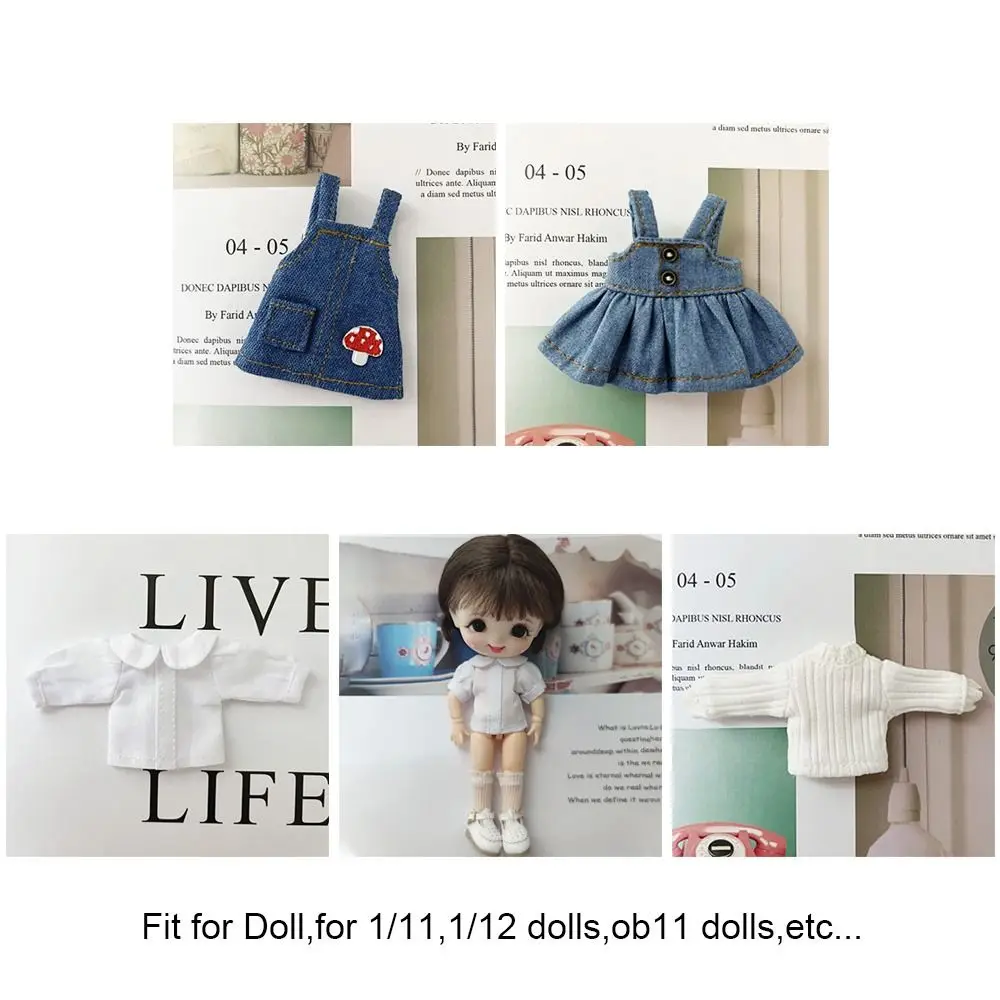 1/11 Poppenkleding Mode Jeans Jurk Overall Voor Ob11 Poppen Casual Draagt Shirt Voor 1/12 Bjd Poppen Kleding