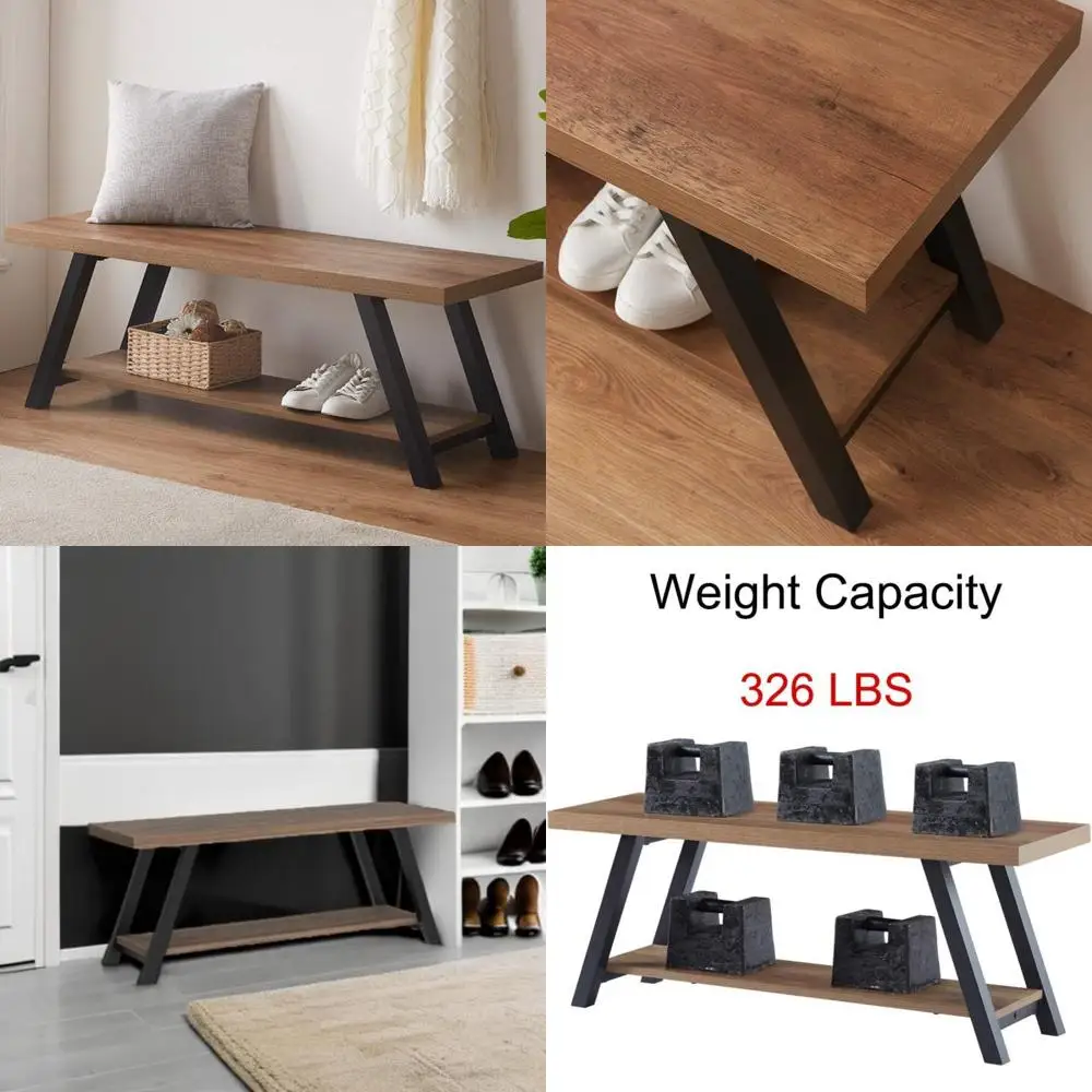 

Скамья в прихожей из дерева и металла в стиле фермерского дома с местом для хранения вещей для гостиной и столовой, сиденье для хранения обуви в помещении Entrywa