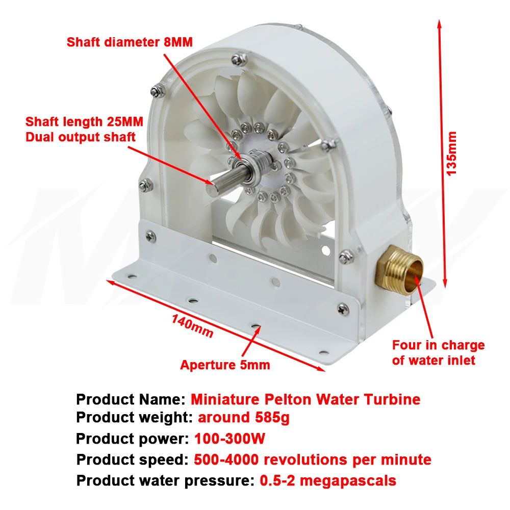 Generatore idroelettrico Pelton ad alta efficienza, generatore coreless a disco, generatore idroelettrico a impatto