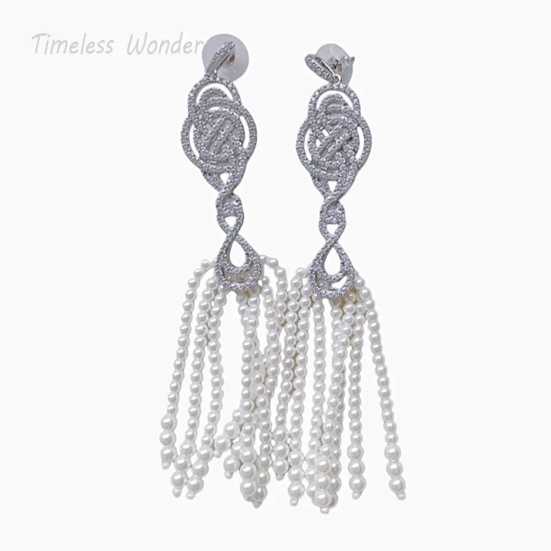 

Timeless Wonder Fancy Zircon Geo Beaded Tassel Stud Earrings for Women Designer Jewelry Runway Gift Brincos Chinese Style 3622