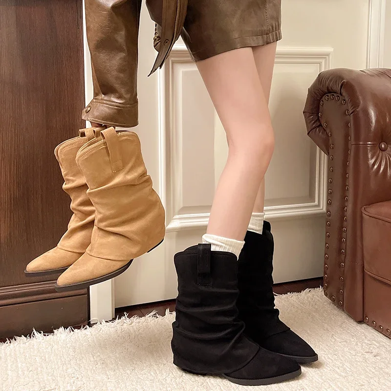 

Осень 202, винтажные женские ковбойские сапоги в стиле вестерн, модная обувь без шнуровки, женские элегантные современные короткие ботильоны на толстом каблуке