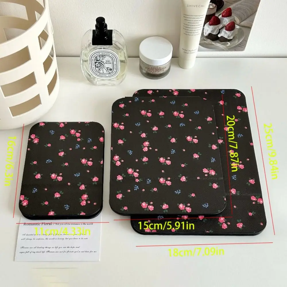 Pu lederen desktopstandaardspiegel Compacte cosmetische spiegel Bloemvouw make-upspiegel Opvouwbare lichtgewicht make-upspiegel Unisex