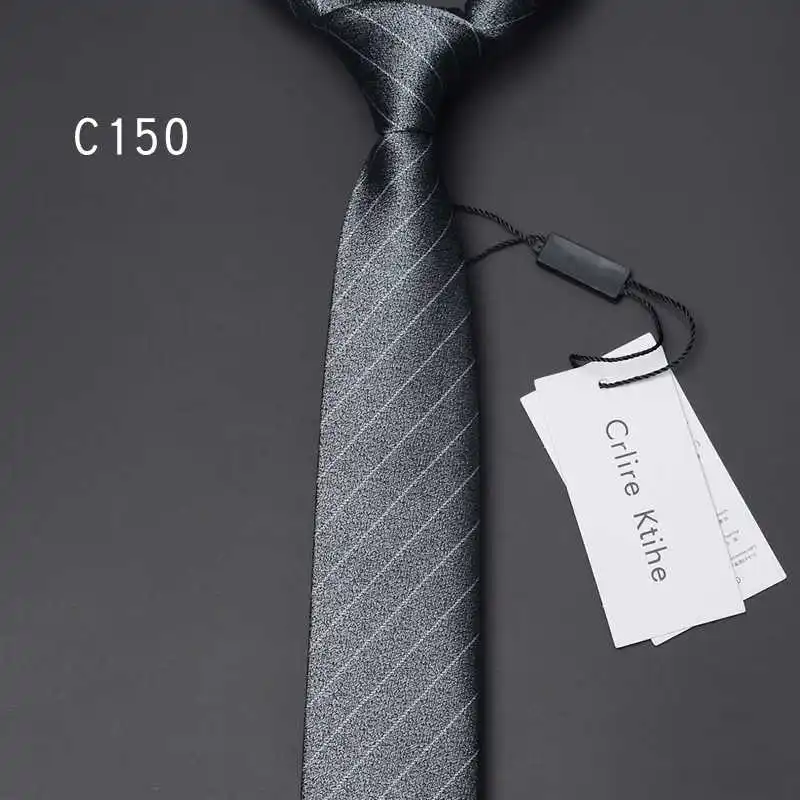 

High Quality Men's 100% Silk Tie Business Banquet Shirt Accessories Narrow Version 6cm Gray Stripe Hand Knotted Silk Necktie