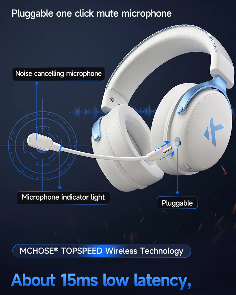 MCHOSE V9 Pro Elektronisches Sport-Headset Drei-Modus-Gaming USB Kabellos 7.1-Kanal Surround Sound Tragbares Headset mit Mikrofon – Detail 15