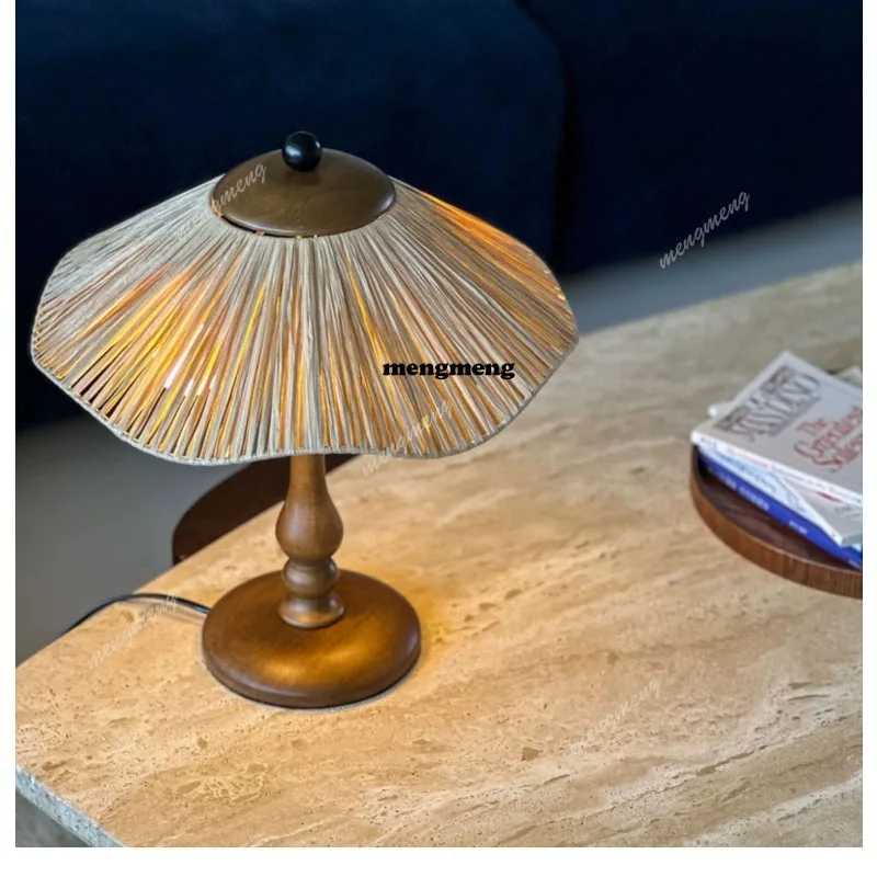 Lotus leaf table lamp living room retro straw hat homestay decorative lamp study atmosphere bedroom bedside table lamp