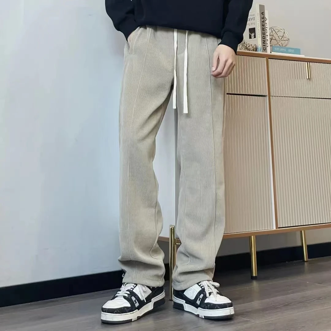 

Мужские повседневные брюки из вельвета прямого кроя, весна-осень, в американском стиле, ретро, свободные, широкие штаны-джоггеры