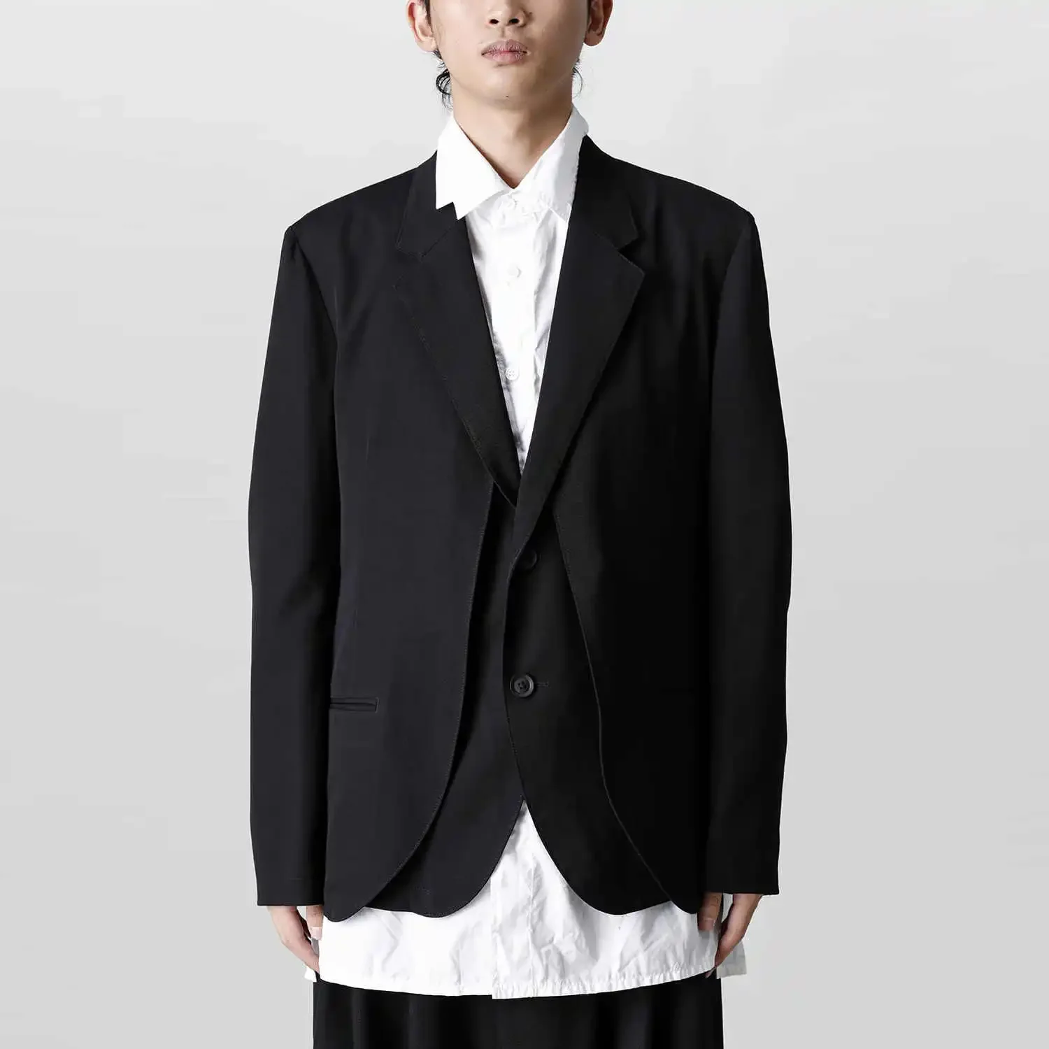 

YOJI OOAK double-layer design with front lapel and suit jacket, long sleeved wool solid color versatile top for men