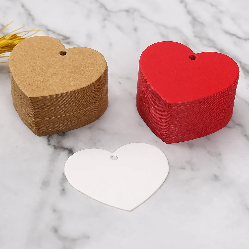 100pcs Heart Shaped Paper Tags Christmas Gift Packaging Hang Tag Kraft Paper Cards Labels Garment Shoes Bags Packing Accessories
