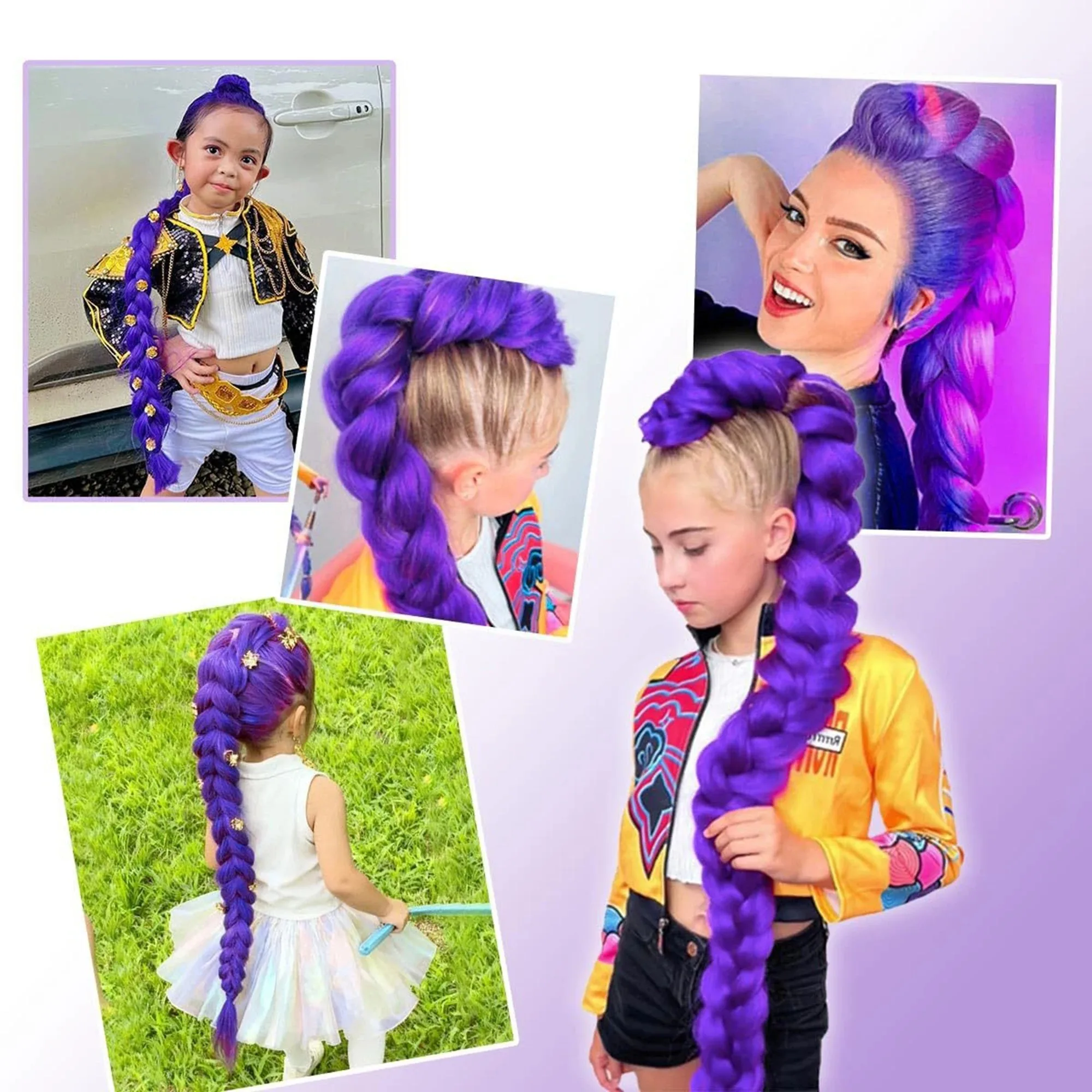 Rumi Purple Ponytail Synthetic Braided Hair Costume Hairstyle 26inch Long Ponytail with Clips for Kids Girls Halloween Christmas