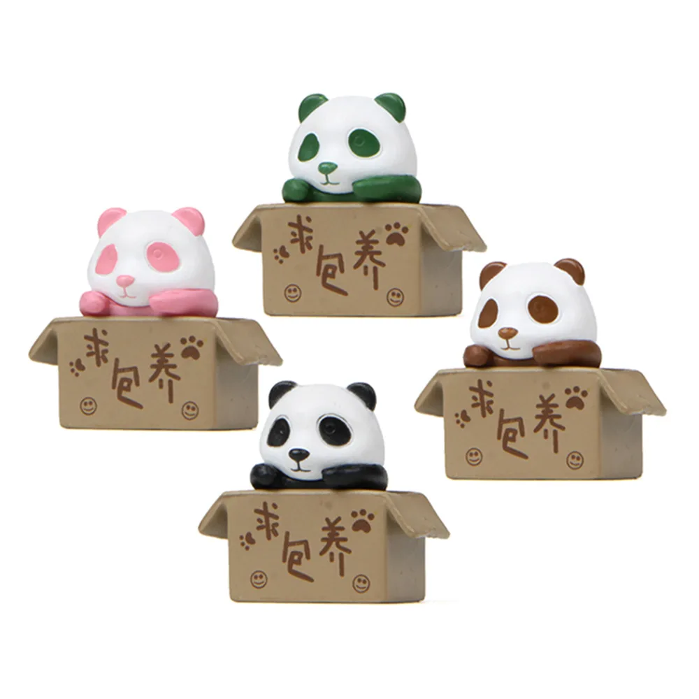 1PC 4PCS Colored Panda In The Box PVC Figures Desktop Decoration Micro Landscape Ornaments Accessories Home Decor Baby Kids Toys