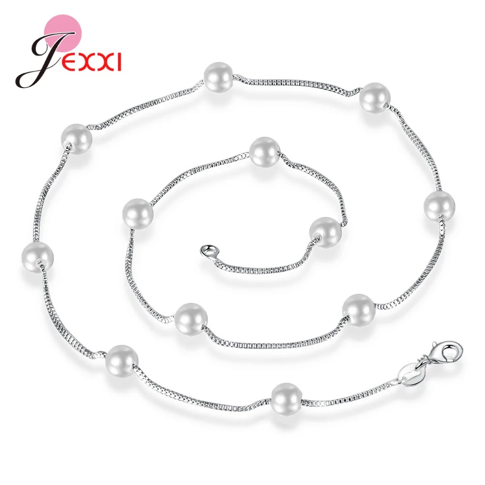 Fashion Style Pearls Necklace Chain Necklace For Women Charm Classic Silver Color 925 Sterling Silver Color Jewelry For Girls