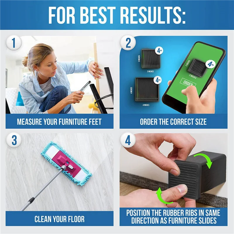 

ABAE-8Pcs Anti-Slip Furniture Pads- 4X4in Square Rubber Anti Skid Caster Cups, Leg Coasters-Couch, Chair, Bed Stoppers