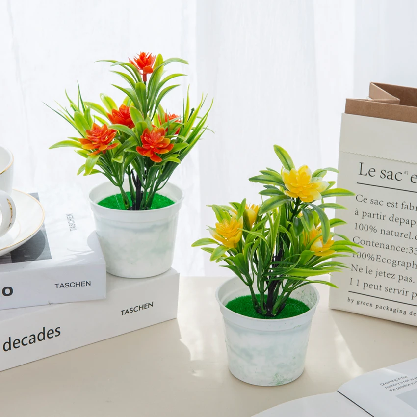 Künstlicher Blumen-Bonsai für Außen- und Innengärten, DIY-Heimdekoration, Geschenk, Tischdekoration, Ornamentale Fensterbank-Mini-Topfpflanze für Hochzeiten – Detail 4