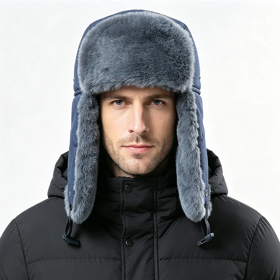 Winter Windproof Thermal Fleece Cycling Hat With Ear Protection Ski Goggles For Men Women Warm Cold Proof Headwear