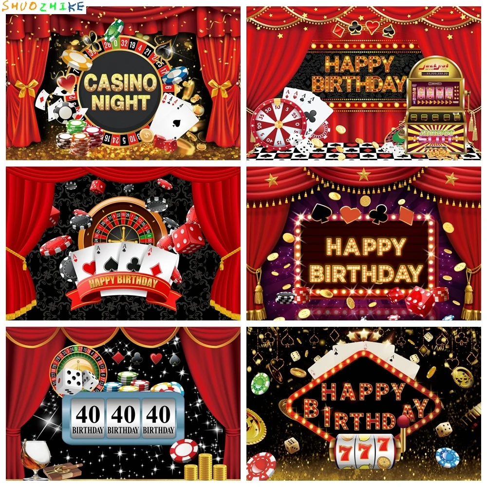 

Casino Backdrop Solitaire Dice Red Curtain Kid Adult Birthday Party Photography Background Decor Banner Poster Photo Studio Prop